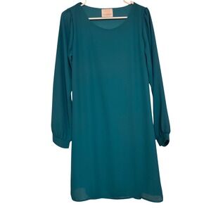 Coveted‎ Clothing Boutique Teal Dress Lace Long Sleeve Casual Mini Large EUC